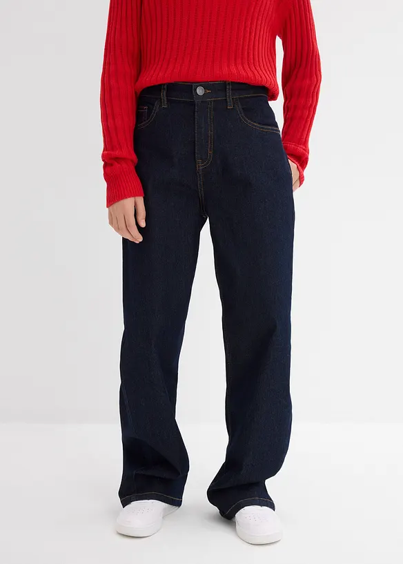 Wide-Leg-Jeans Mid Waist in blau von vorne - bonprix