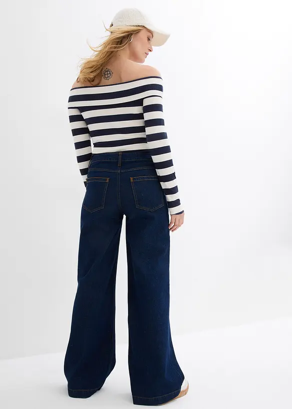 Wide-Leg-Jeans, Mid Waist, Full Length in blau von hinten - bonprix
