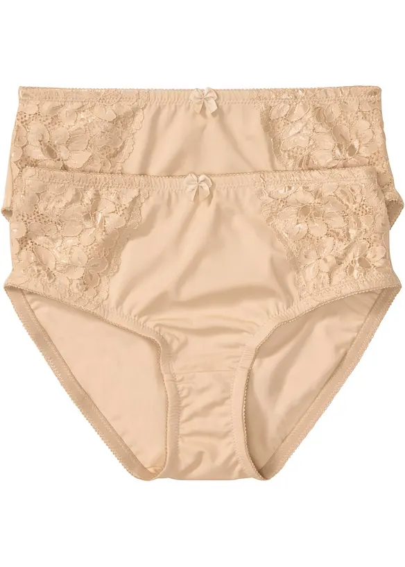 Maxislip mit zarter Spitze (2er Pack) in beige von vorne - bonprix