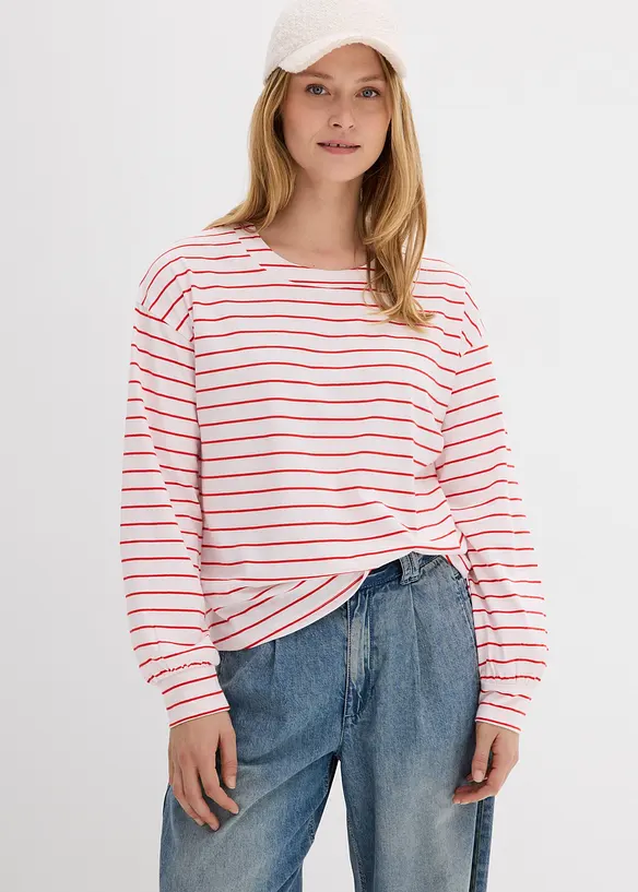 Langarmshirt aus reiner Bio-Baumwolle in weiß von vorne (im Anschnitt) - bonprix Langarmshirt aus reiner Bio-Baumwolle in weiß von vorne (im Anschnitt) - bonprix