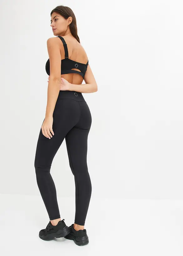 Komfort Sport-Leggings mit Handytasche, schnelltrocknend in schwarz von hinten - bonprix