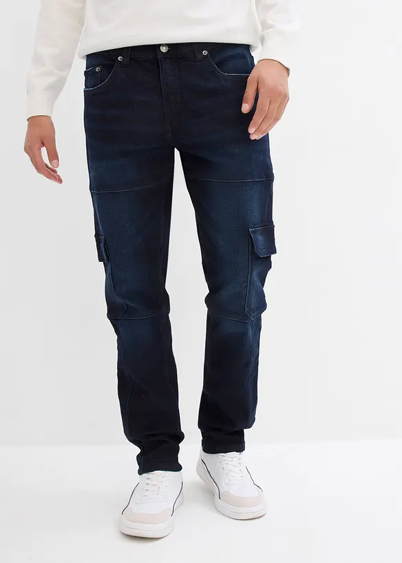 Slim-Fit Cargo-Jeans, Straight in blau von vorne - bonprix