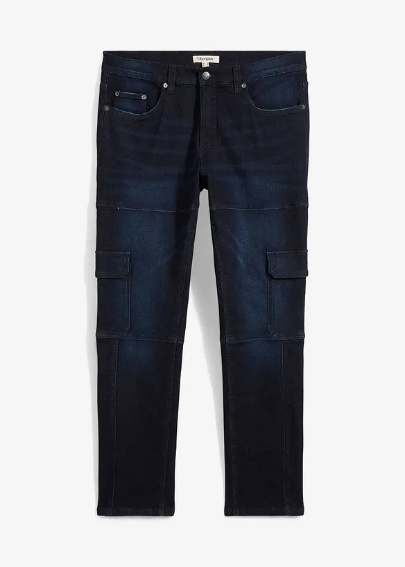 Slim-Fit Cargo-Jeans, Straight in blau von vorne - bonprix