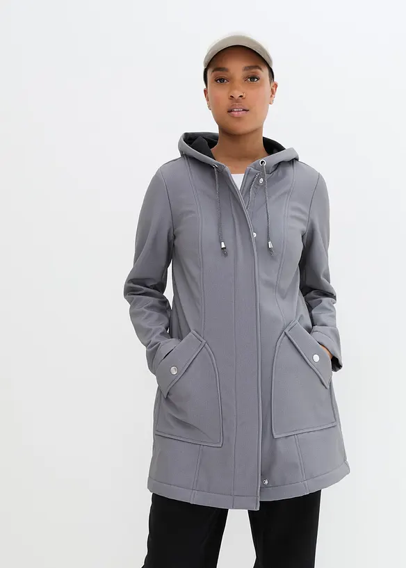 Softshell-Parka mit Kapuze in grau von vorne (im Anschnitt) - bonprix