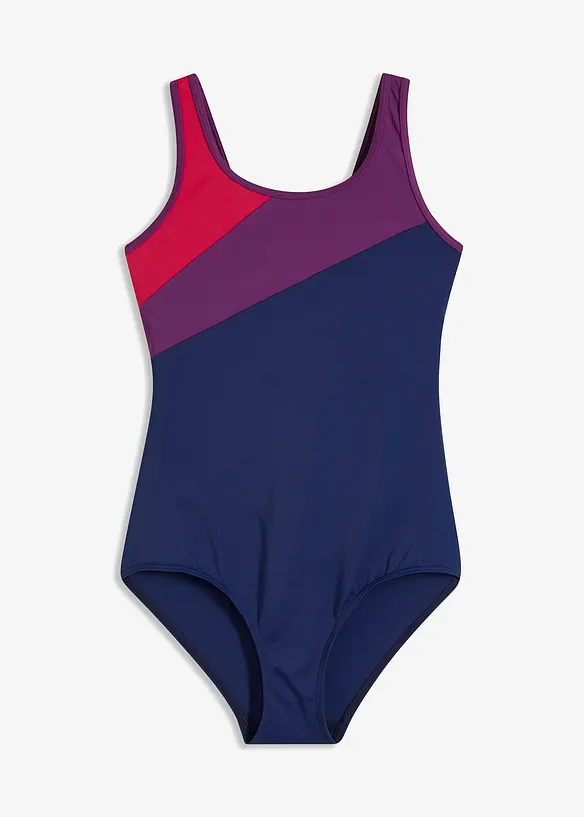 Schnelltrocknender Sport-Badeanzug mit Kontrast-Einsätzen in blau von vorne - bonprix