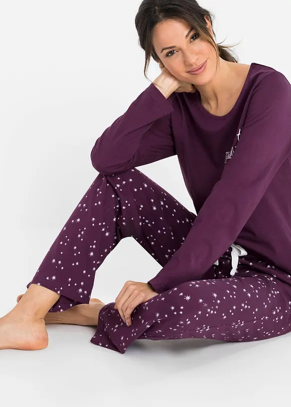 Pyjama aus reiner Baumwolle in lila (Detailaufnahme) - bonprix