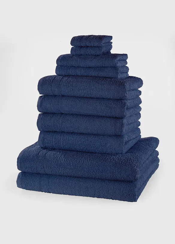 Baumwoll-Handtuch Set (10-tlg. Set) in blau - bonprix