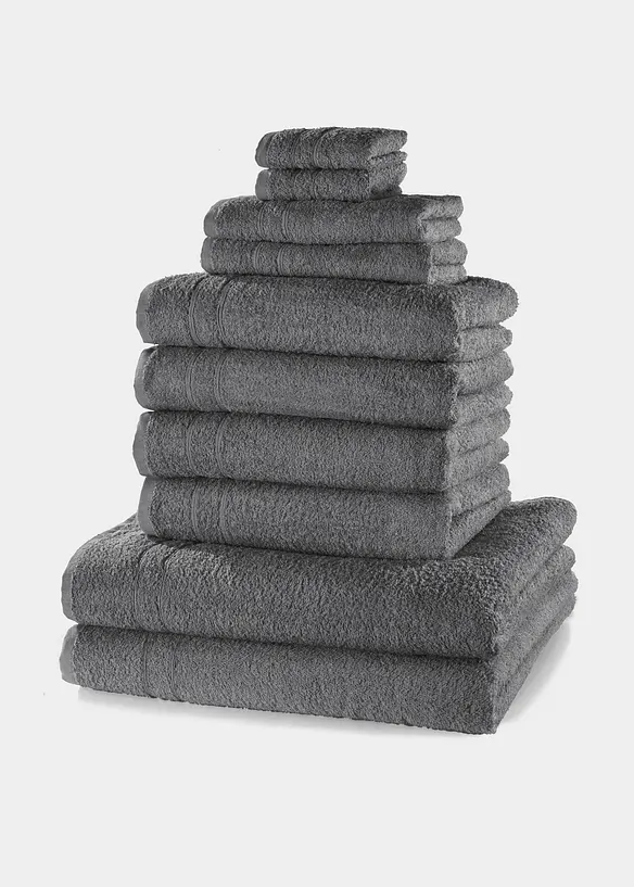 Baumwoll-Handtuch Set (10-tlg. Set) in grau - bonprix