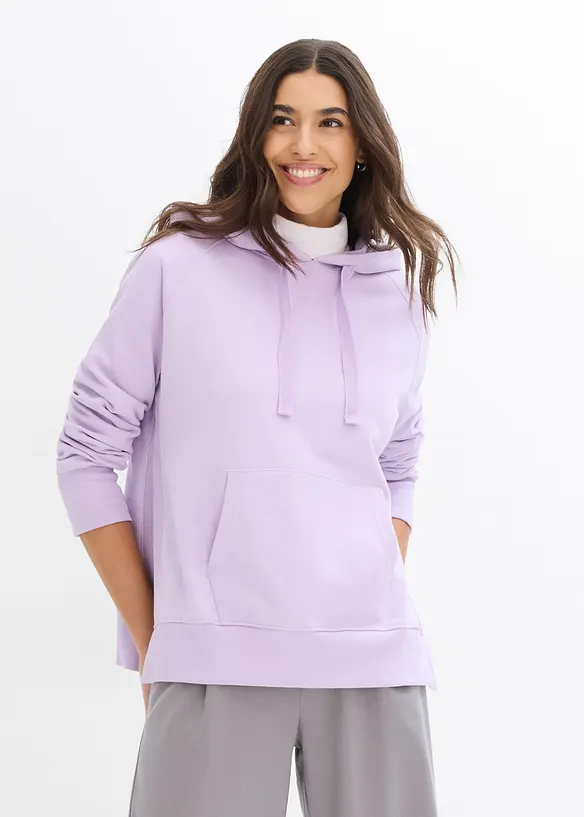 Hoodie mit Seitenschlitzen in lila von vorne (im Anschnitt) - bonprix