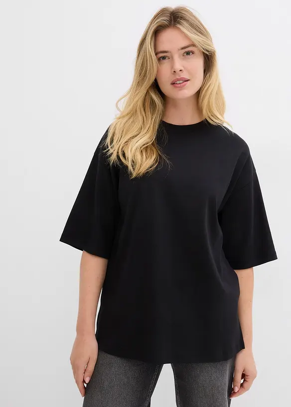 Longshirt aus Interlock in schwarz von vorne (im Anschnitt) - bonprix