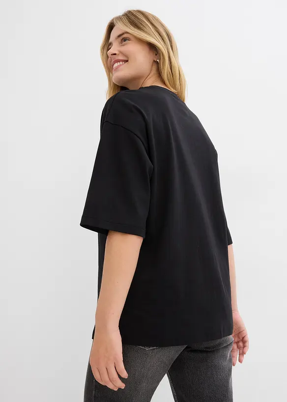 Longshirt aus Interlock in schwarz von hinten (im Anschnitt) - bonprix