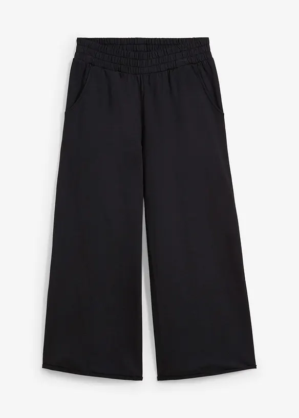 Weite Sweathose aus reiner Bio-Baumwolle, 7/8 Länge in schwarz von vorne - bonprix