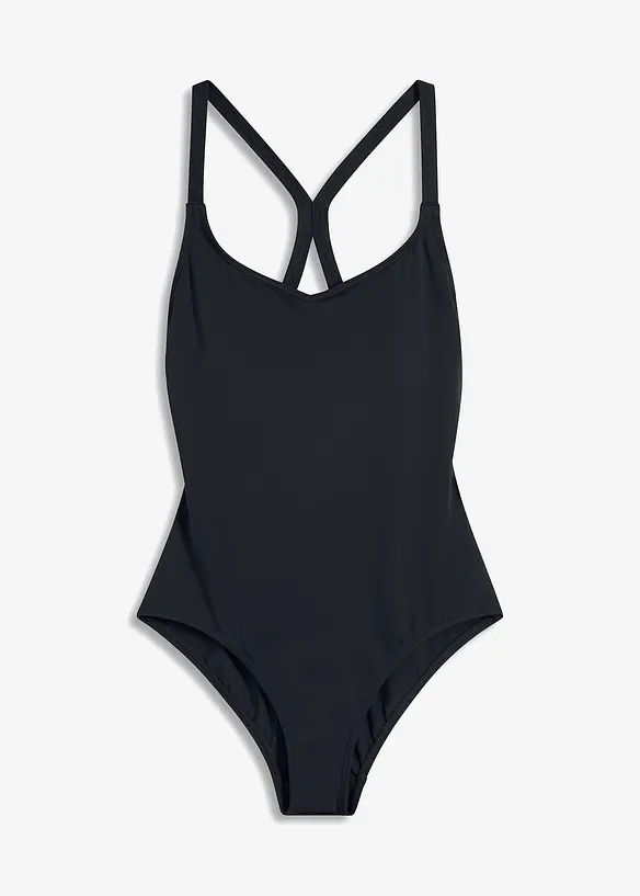 Schnelltrocknender Sport-Badeanzug mit Racerback in schwarz von vorne - bonprix