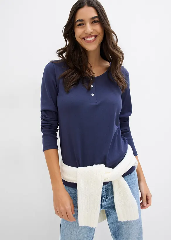 Rundhalsshirt aus reiner Bio-Baumwolle in blau von vorne (im Anschnitt) - bonprix Rundhalsshirt aus reiner Bio-Baumwolle in blau von vorne (im Anschnitt) - bonprix