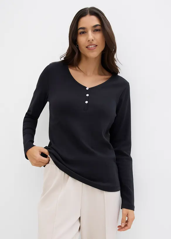 Langarmshirt aus reiner Bio-Baumwolle in schwarz von vorne (im Anschnitt) - bonprix