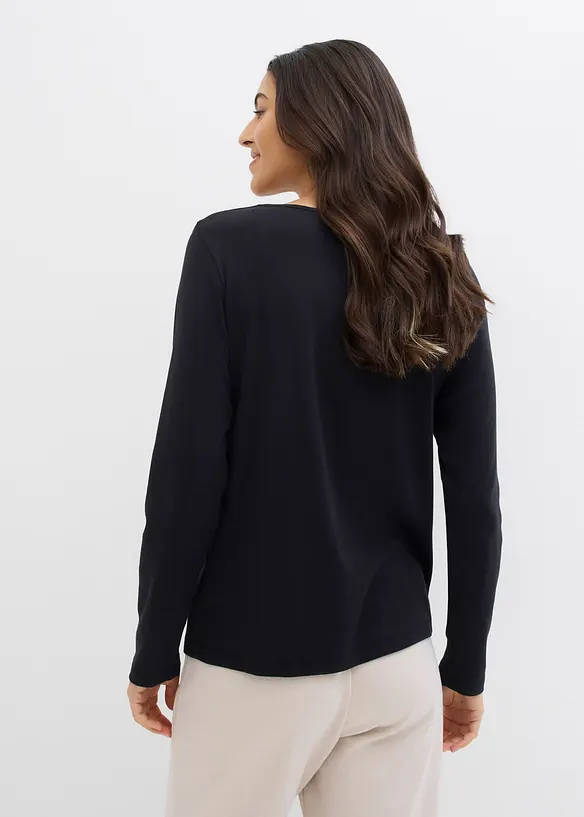 Langarmshirt aus reiner Bio-Baumwolle in schwarz von hinten (im Anschnitt) - bonprix