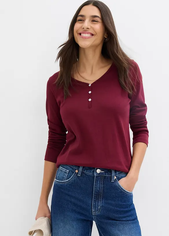 Langarmshirt aus reiner Bio-Baumwolle in rot von vorne (im Anschnitt) - bonprix