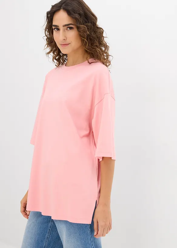 Longshirt aus Interlock in rosa von vorne (im Anschnitt) - bonprix