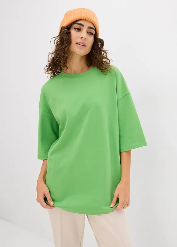 Longshirt aus Interlock in grün von vorne (im Anschnitt) - bonprix