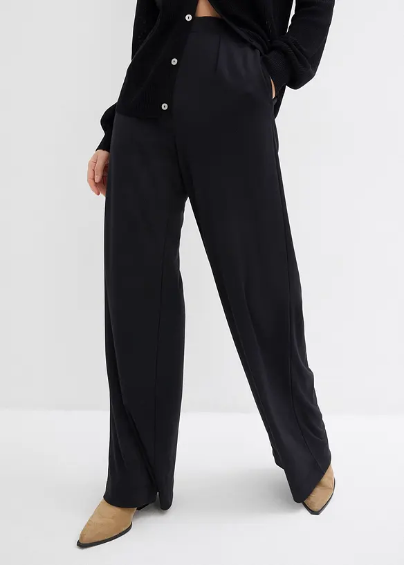 Palazzo-Hose aus bequemen Punto di Roma in schwarz von vorne - bonprix
