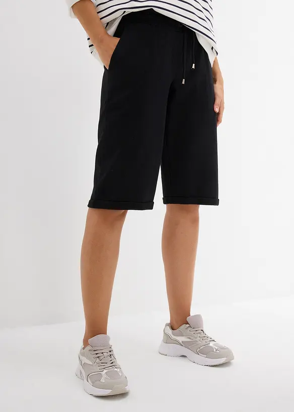 Sweat-Bermuda mit Turn-up in schwarz von vorne - bonprix Sweat-Bermuda mit Turn-up in schwarz von vorne - bonprix