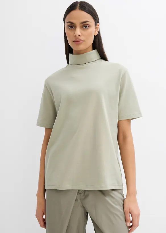 Rollkragenshirt aus reiner Bio-Baumwolle in grün von vorne (im Anschnitt) - bonprix