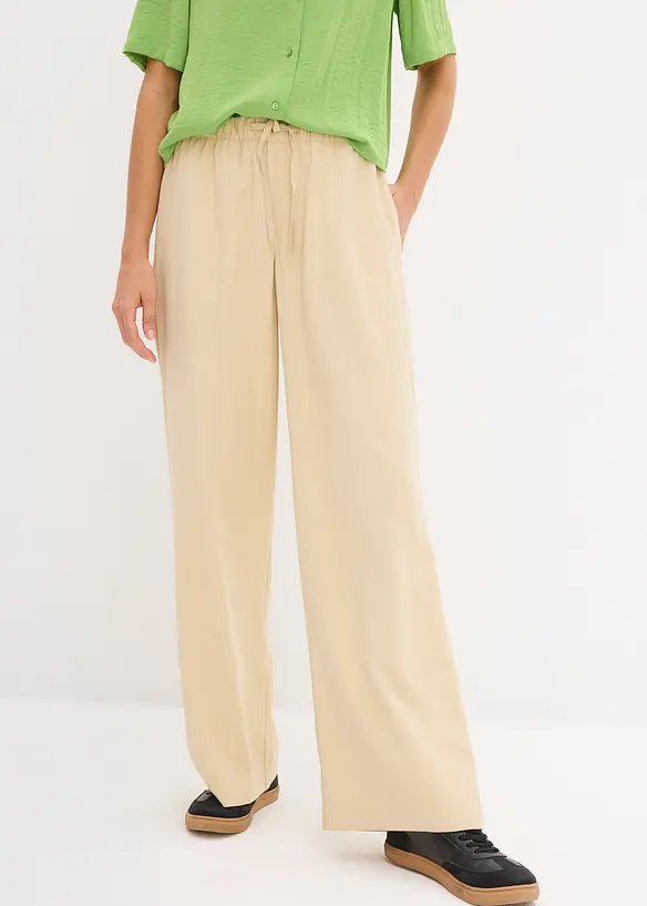 Marlenehose aus fließender Viskose in beige von vorne - bonprix Marlenehose aus fließender Viskose in beige von vorne - bonprix