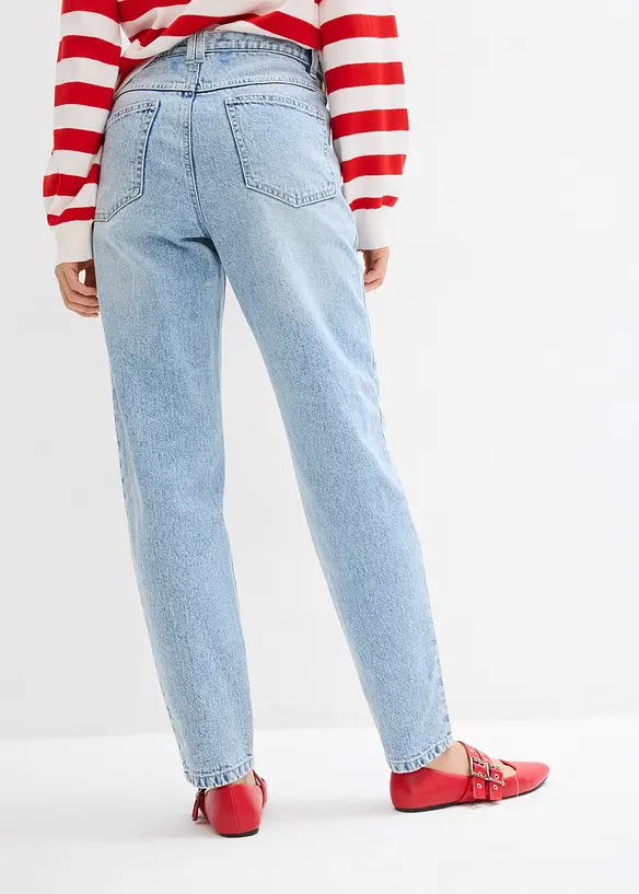 Mom Jeans High Waist, cropped in blau von hinten - bonprix Mom Jeans High Waist, cropped in blau von hinten - bonprix
