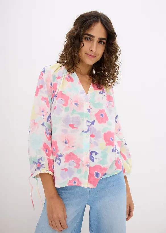 Musselin-Bluse aus reiner Baumwolle in bunt von vorne (im Anschnitt) - bonprix Musselin-Bluse aus reiner Baumwolle in bunt von vorne (im Anschnitt) - bonprix