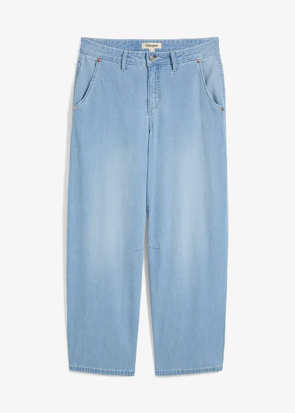 Ballon-Jeans Mid Waist, cropped in blau von vorne - bonprix