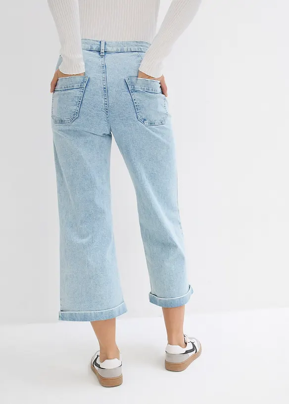 Wide Leg Jeans High Waist, cropped in blau von hinten - bonprix