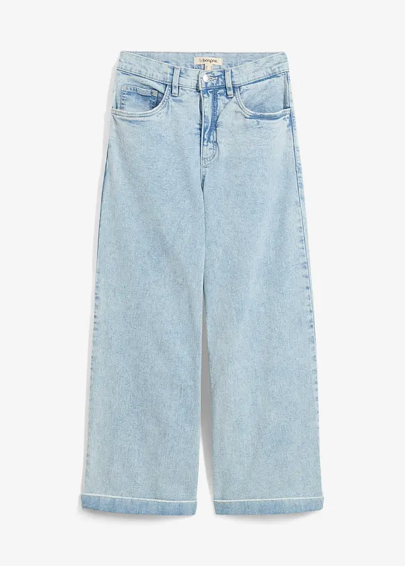 Wide Leg Jeans High Waist, cropped in blau von vorne - bonprix