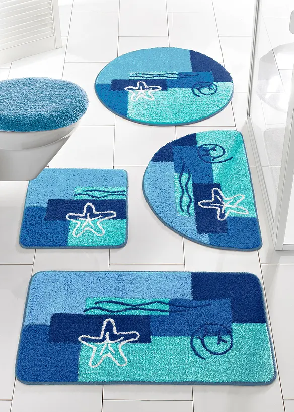 Badematte mit maritimen Motiven in blau - bonprix