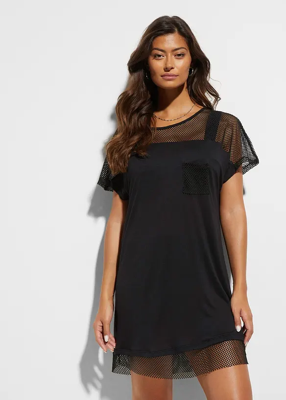 Strand Longshirt aus fließender Viskose in schwarz von vorne (im Anschnitt) - bonprix Strand Longshirt aus fließender Viskose in schwarz von vorne (im Anschnitt) - bonprix