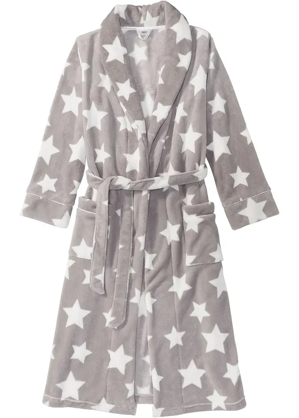 Fleece Bademantel in grau von vorne - bonprix Fleece Bademantel in grau von vorne - bonprix
