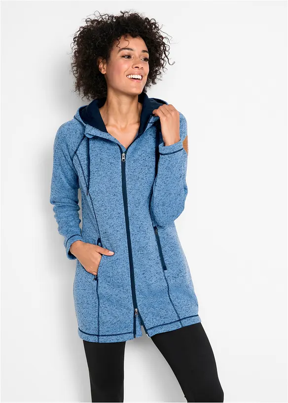 Long-Fleecejacke mit Kapuze in blau von vorne (im Anschnitt) - bonprix Long-Fleecejacke mit Kapuze in blau von vorne (im Anschnitt) - bonprix