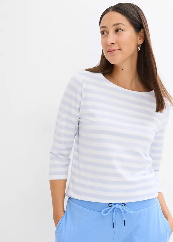 Shirt mit U-Boot-Ausschnitt in blau von vorne (im Anschnitt) - bonprix Shirt mit U-Boot-Ausschnitt in blau von vorne (im Anschnitt) - bonprix