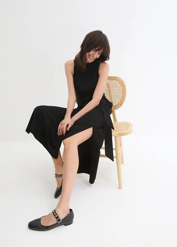 Maxikleid mit Drapierung in schwarz (Totalaufnahme) - bonprix