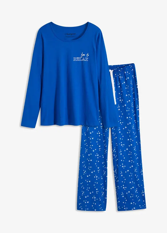 Pyjama aus reiner Baumwolle in blau von vorne - bonprix
