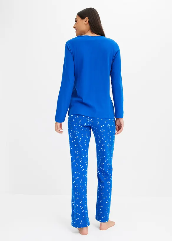 Pyjama aus reiner Baumwolle in blau von hinten (Totalaufnahme) - bonprix