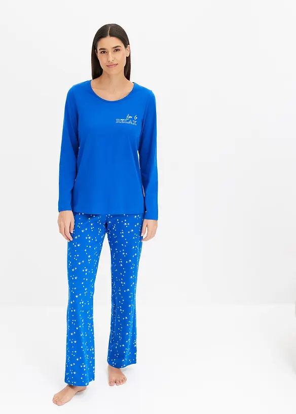 Pyjama aus reiner Baumwolle in blau von vorne (Totalaufnahme) - bonprix