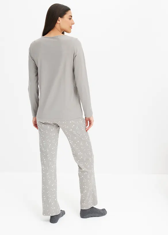 Pyjama aus reiner Baumwolle in grau von hinten (Totalaufnahme) - bonprix