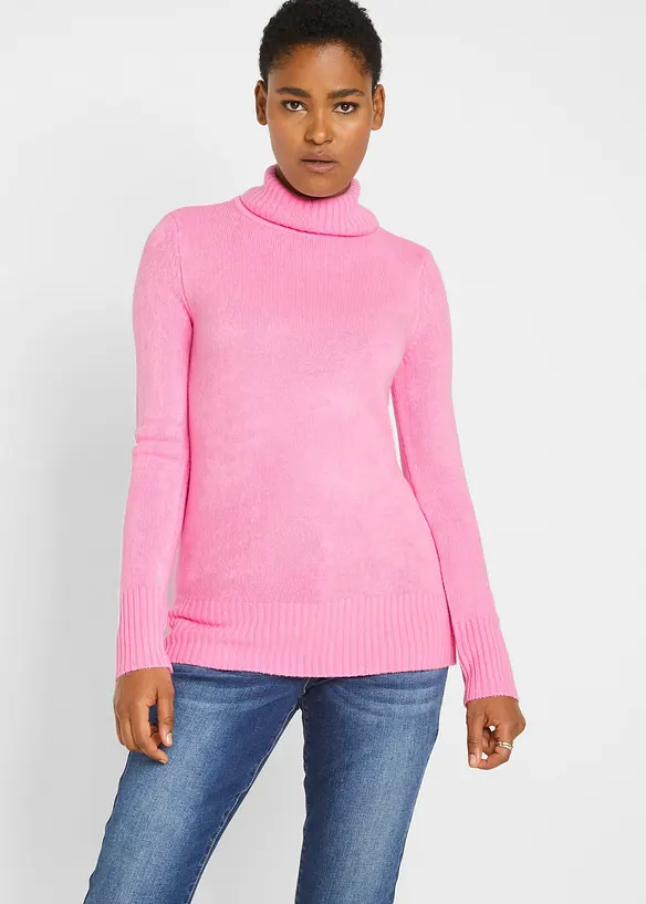 Basic Rollkragenpullover in rosa von vorne (im Anschnitt) - bonprix Basic Rollkragenpullover in rosa von vorne (im Anschnitt) - bonprix