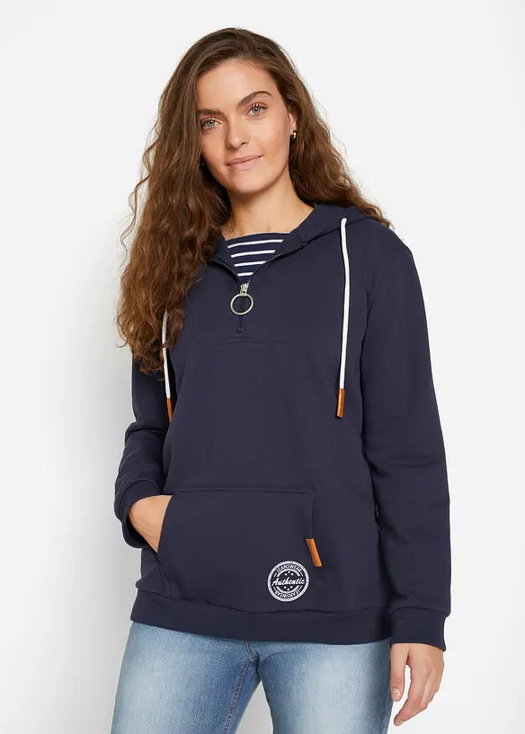 Hoodie aus Baumwoll-Mix in blau von vorne (im Anschnitt) - bonprix Hoodie aus Baumwoll-Mix in blau von vorne (im Anschnitt) - bonprix