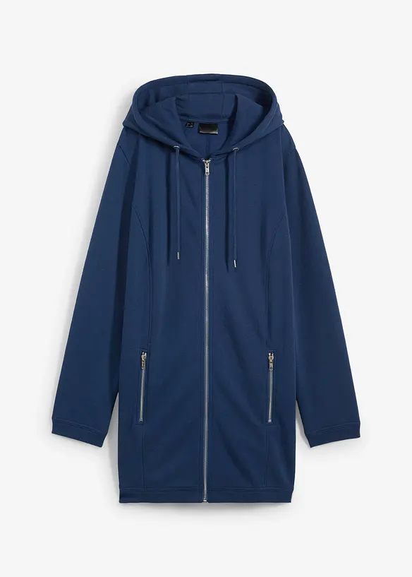 Long-Sweatjacke mit Reißverschlusstaschen in blau von vorne - bonprix