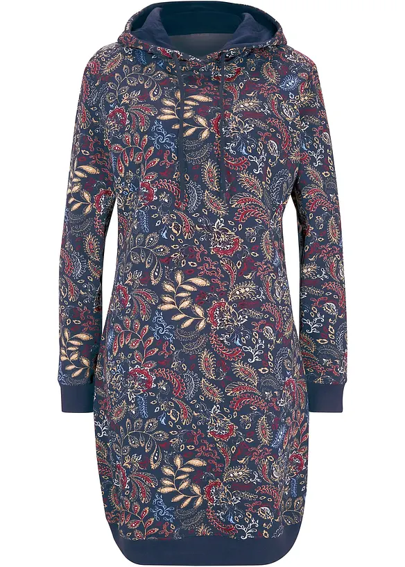 Sweatkleid, bedruckt, langarm in blau von vorne - bonprix Sweatkleid, bedruckt, langarm in blau von vorne - bonprix