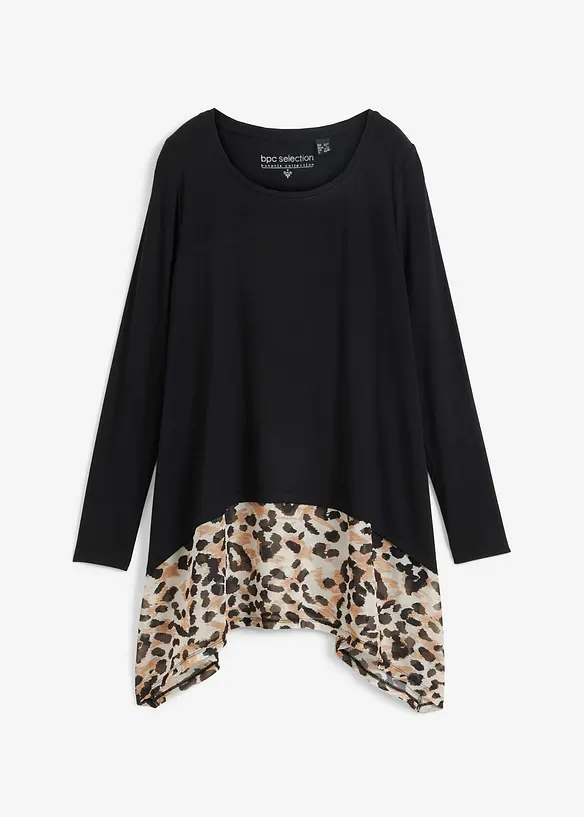 Longshirt aus fließender Viskose in schwarz von vorne - bonprix