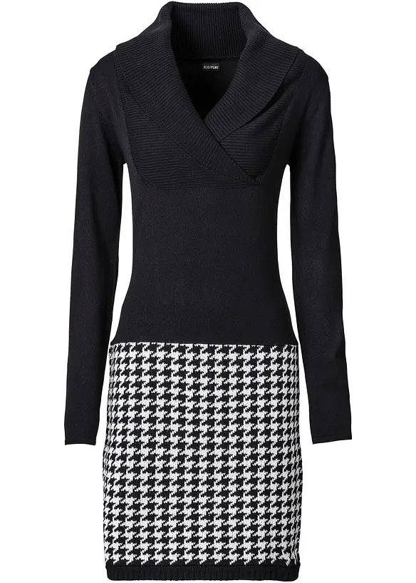 Strickkleid mit Schalkragen in schwarz von vorne - bonprix Strickkleid mit Schalkragen in schwarz von vorne - bonprix