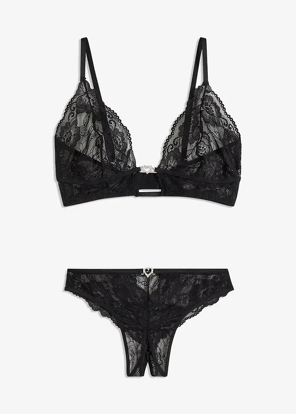 Bralette und String ouvert (2-tlg.Set) in schwarz von vorne - bonprix