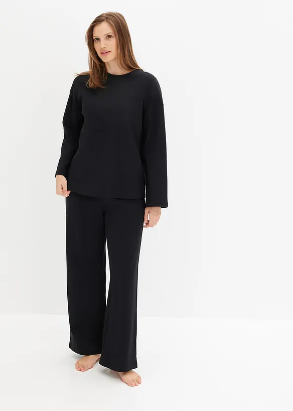 Oversized Loungewear Sweat Hausanzug in schwarz von vorne (Totalaufnahme) - bonprix